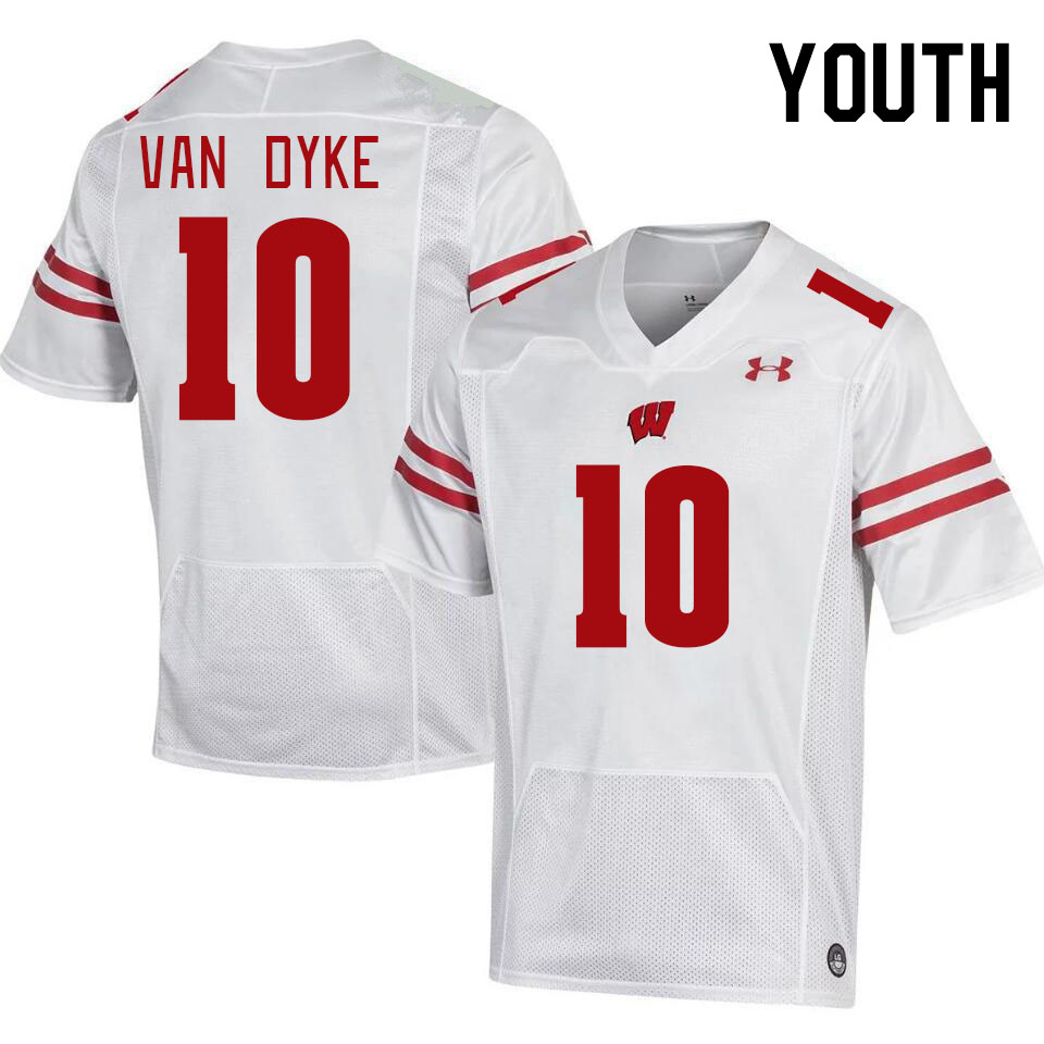 Youth #10 Tyler Van Dyke Wisconsin Badgers College Football Jerseys Stitched-White